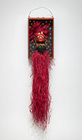 JOJO ABOT / 
Kpɔ nkunyeme (Look into my eyes), 2022 / 
raffia wood, beads brass plaster, copper coins, acrylic
62 x 13 1/2 x 8 in. (157.5 x 34.3 x 20.3 cm)